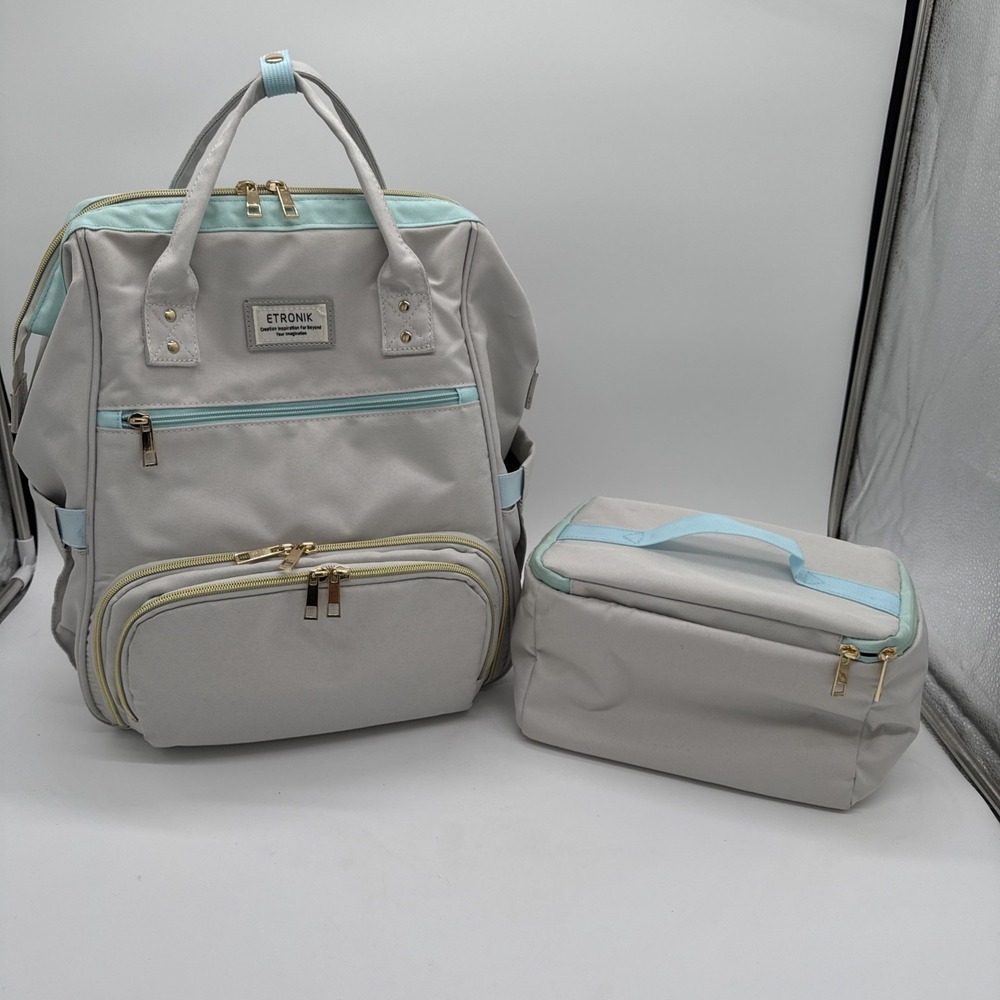 ETRONIK Lunch Backpack 15.6" Laptop Bag with USB & Cooler Compartment, Grey Blue